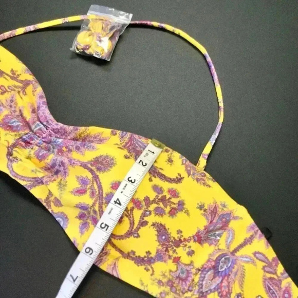 Reimagined by J Crew Womens Large Bikini Swin Top Gold Floral Print Extra Strap - Picture 9 of 11